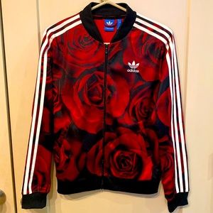 Adidas red rose zip up sweatsuit jacket.